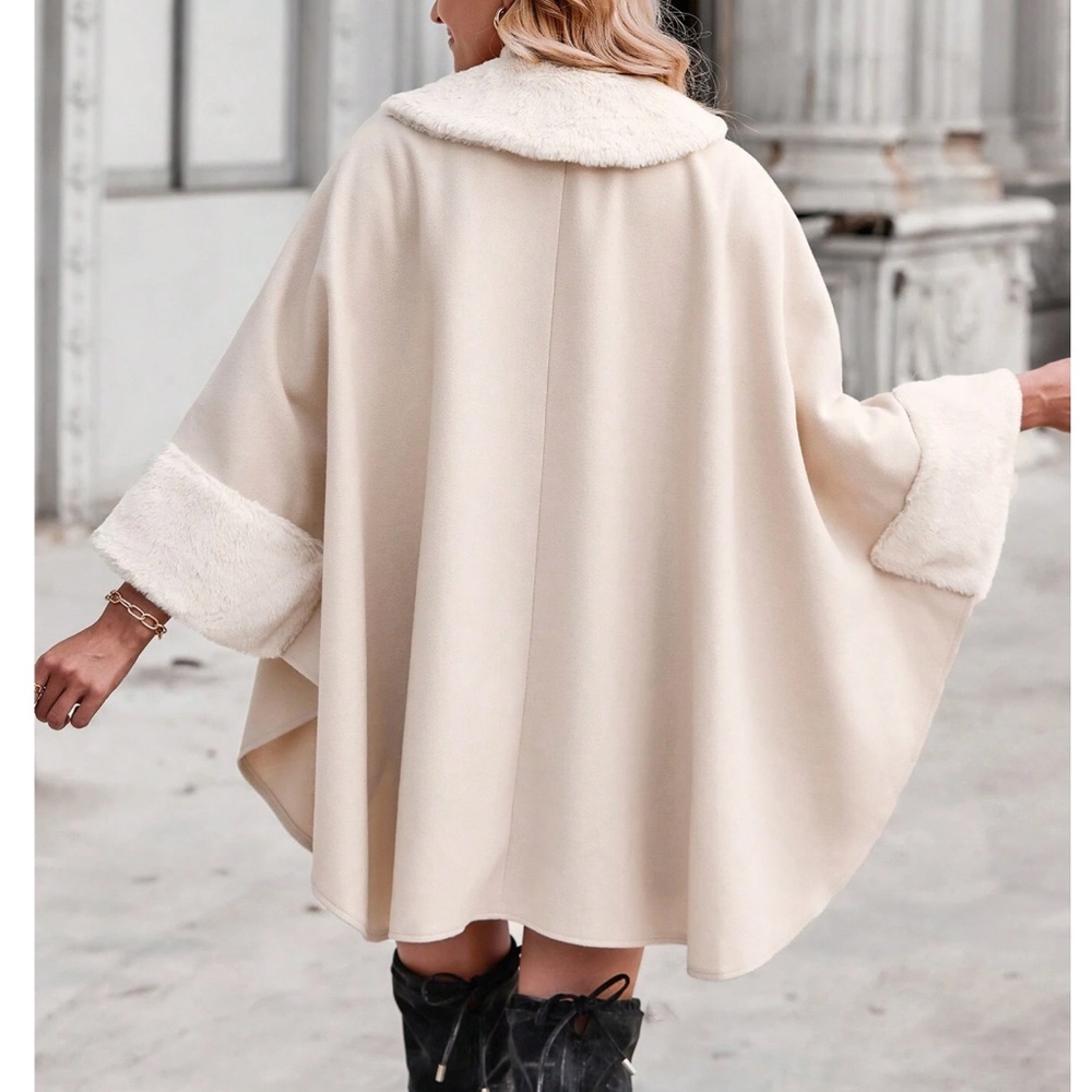 Classic Vegan Fur 3/4 sleeve Cape Jacket Coat - Picture 3 of 6